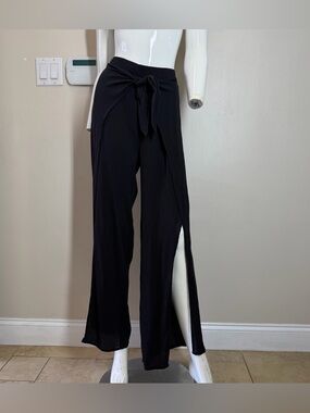Kona Sol Tie Waist Black Beach Cover Up Pants Women's Large Boho Swimwear